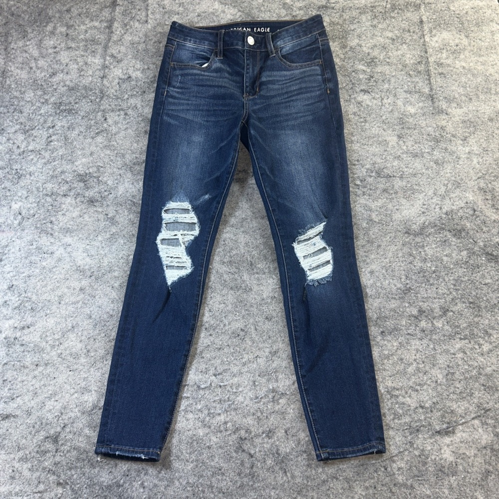 American Eagle Outfitters Hi-Rise Distressed Jegging Women's 4 Medium Wash